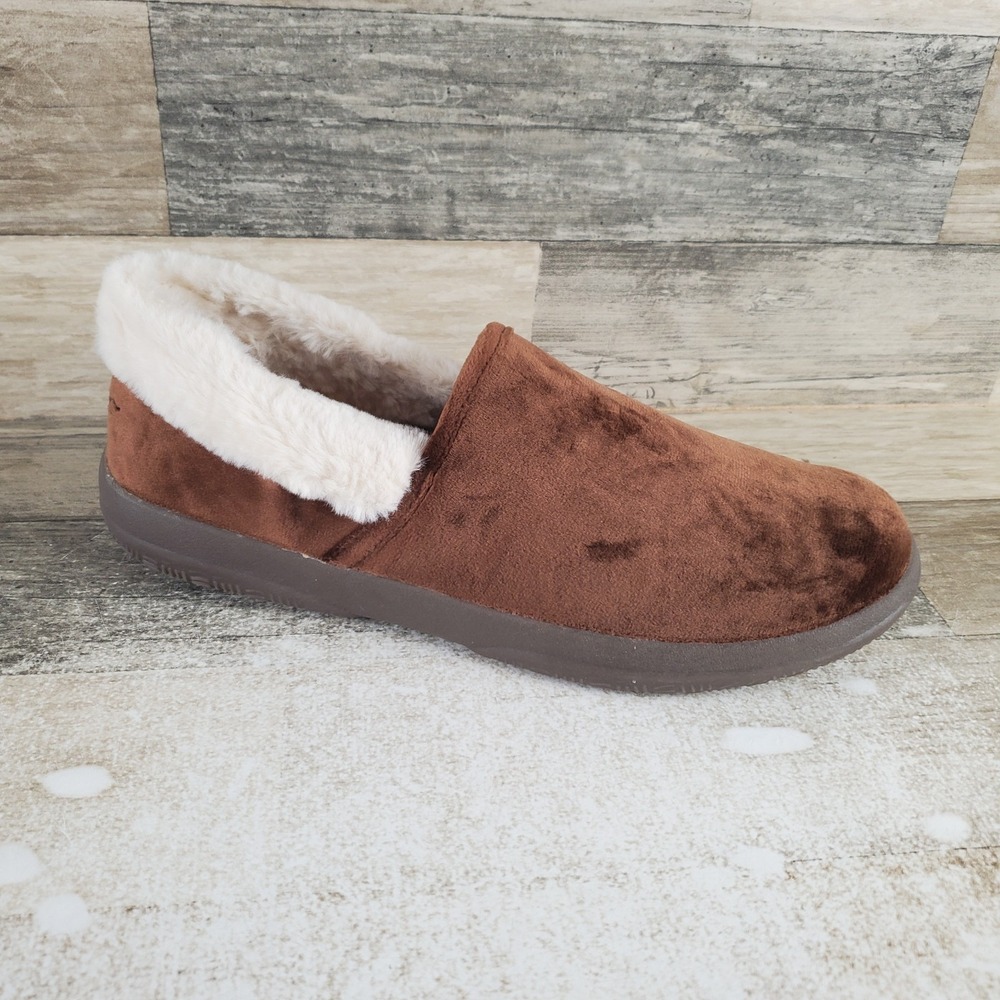Vionic Clare Cozy Collar Womens Slippers Sz 9.5 Brown Suede Slip On Round Toe